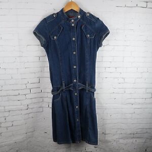 LEVI'S RED TAB BLUE DARK WASH DENIM CAP SLEEVE SNAP DOWN DRESS WOMENS SIZE SMALL